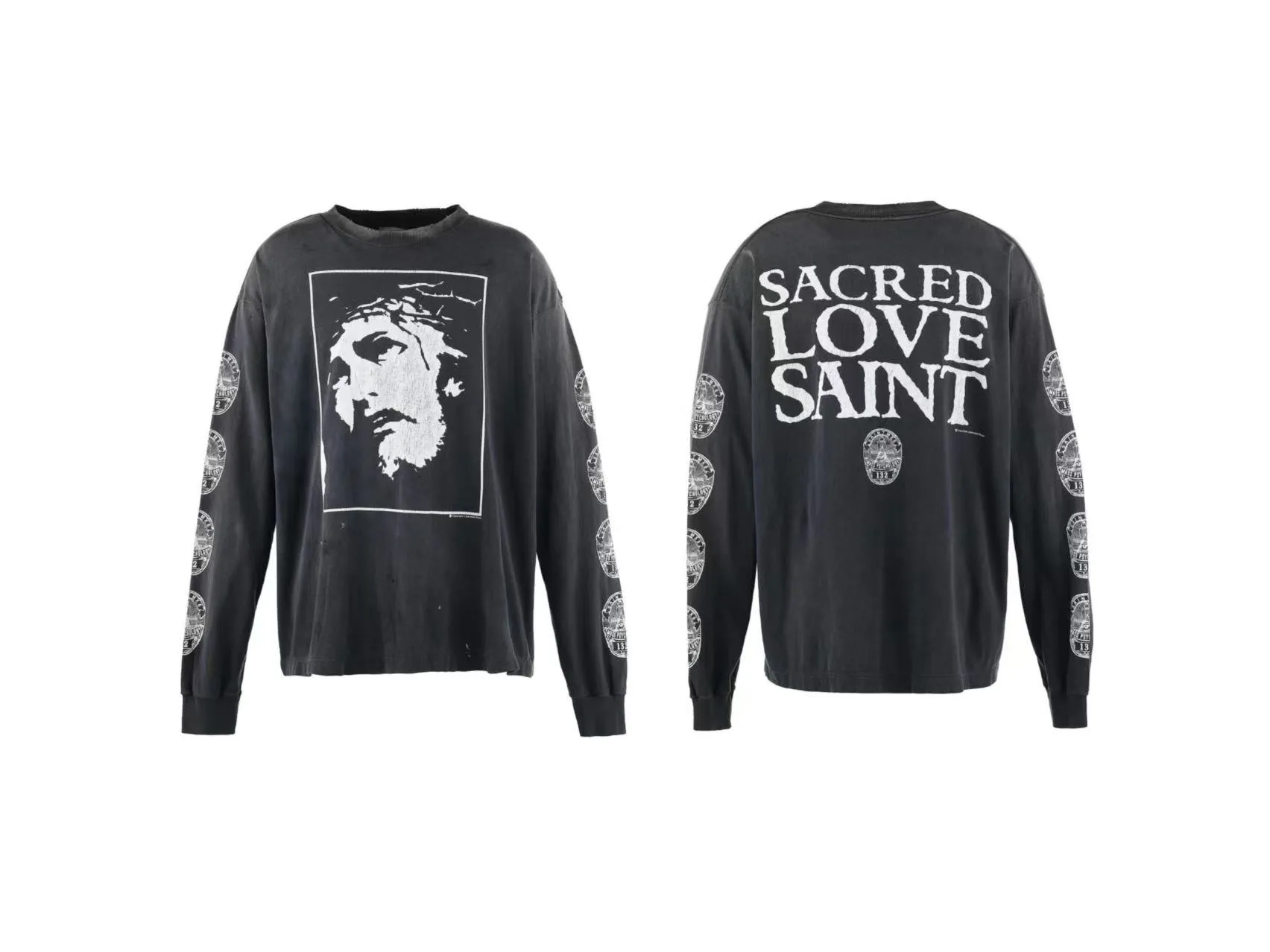 Spot ST436 style washed black P170 Saint Michael 25SS Love Saint Longsleeve T-shirt long-sleeved washed distressed T-shirt size S-M-L-XL